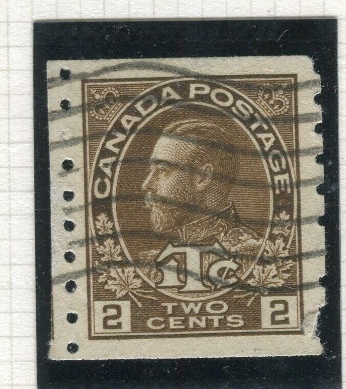 CANADA; 1916 early GV War Tax issue Die II Brown used 2c. Coil stamp P Impx8