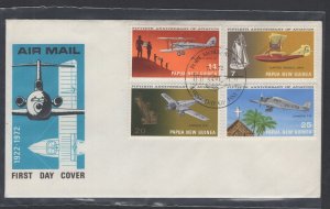 Papua New Guinea #348-51 (1972 Aviation set) unaddressed cachet FDC