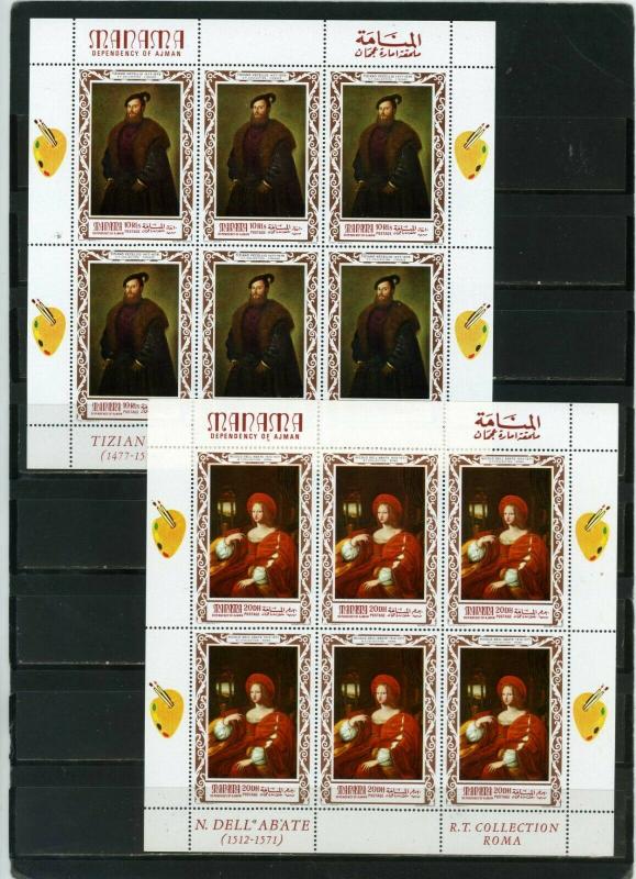 MANAMA 1969 ITALIAN PAINTINGS SET OF 5 SHEETS OF 6 STAMPS MNH