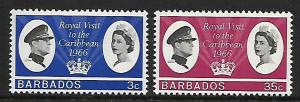 BARBADOS 285-286 MINT HINGED ROYAL VISIT