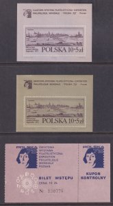 Poland 1973 Sc B128, B128a, Entrance Ticket POLSKA73 Exhibition Stamp SS MH