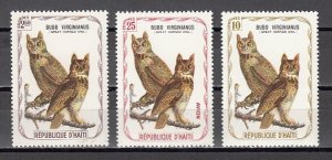 Haiti, Cinderella issue. 3 Great Horned Owl values.