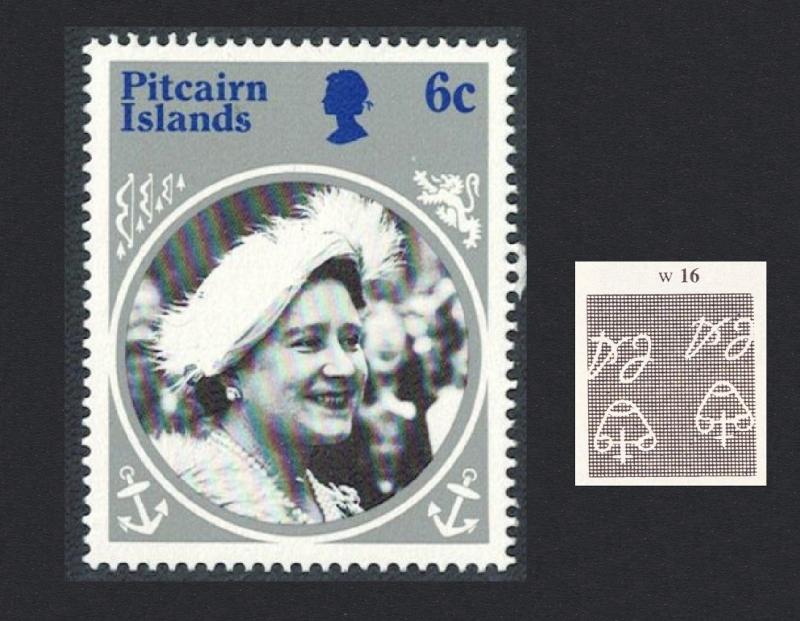 Pitcairn Queen Mother 1v 6c Inverted Watermark SG#268/71 SC#253-56