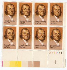 Scott #2038 Joseph Priestly (Chemistry) Plate Block of 8 Stamps - MNH