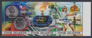 Cook Is. Winners Olympic Games Seoul strip of 3v 1988 MNH SC#1000 SG#1204-1206