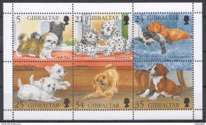 P0979 1996 Gibraltar Puppies Fauna Animals Pets Dogs #749-754 1Kb Mnh