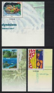 Fr. Polynesia Polynesian Artists 3v Corners Date 2008 MNH SG#1077-1079