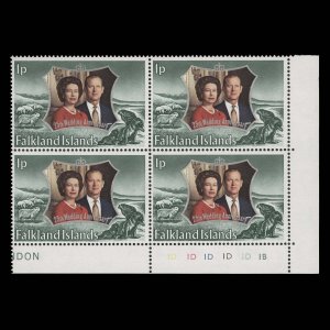 Falkland Islands 1972 (MNH) 1p Royal Silver Wedding plate 1D–1D–1D–1D??...