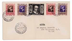VATICAN CITY 1953 # 131 + 156-157 x2 Air Mail Stamps FDC to USA