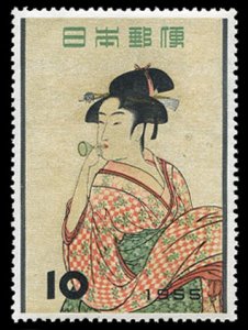 Japan #616 Cat$10, 1955 A Girl Blowing Glass by Utamaro, never hinged