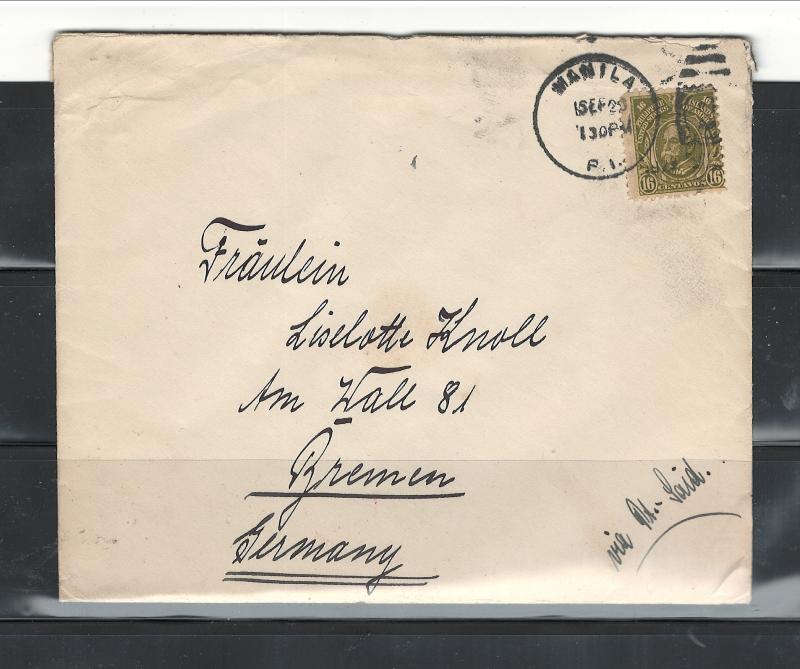 COVER MANILA-GERMANY HANS RUSVHER to Fraulein LISELOTTE KNOLLMANILA 15/09/1929