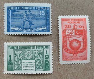 Turkey 1955 Military Soccer, MNH. Scott 1160-1162, CV $3.30