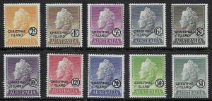 CHRISTMAS ISLAND SC#1-10 REGULARS, OVERPRINT (1958) MH