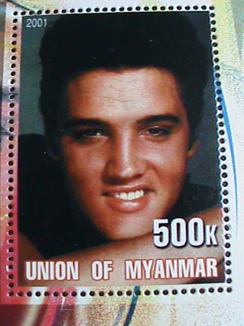 UNION OF MYANMAR STAMP-2001-ROCK & ROLL MOVIE STAR ELVIS PRESLEY MNH S/S   VF
