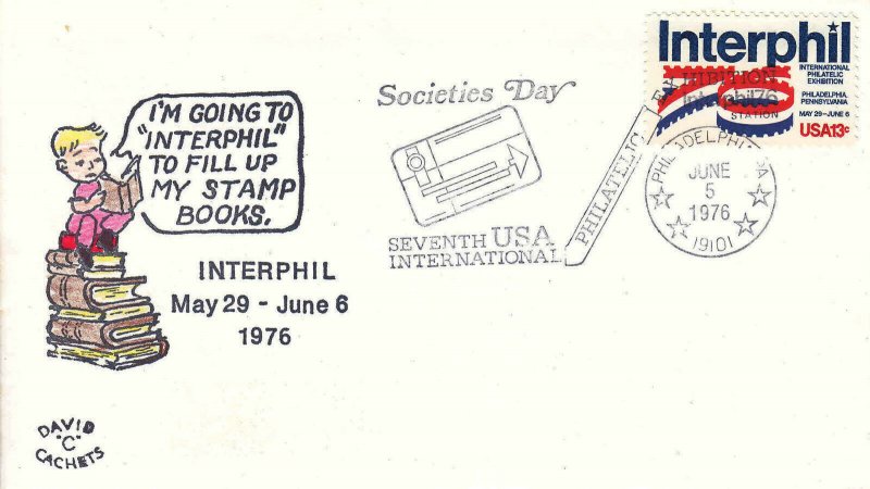 US Cover Sc# 1632 Interphil 76-canceled 6/5 Societies Day w/cachet - US 8208