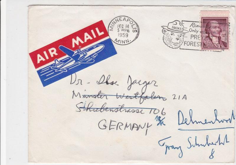 United States 1959 Bear Forest Slogan Flight Airmail Jay Stamps Cover Ref 29435