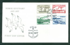 Norway. 1977 FDC . Norwegian  Ships Serving Costal Routes Sc. # 698-701.