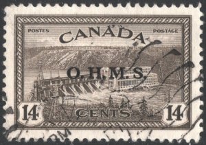 Canada SC#O7 14¢ Peace Issue: Hydroelectric Plant O.H.M.S. Overprint (1949) Used