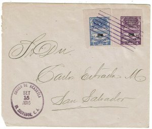 Salvador 1915 Acajutla cancel on cover to San Salvador, franked imperf issues