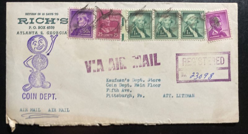 1959 Atlanta GA USA Advertising Airmail Cover To Pittsburg PA Coin Dept
