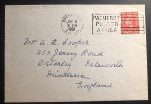 1951 Quebec Canada Paqueboat Cover To Osterley England