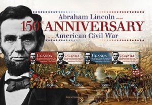 Uganda - Pres. Abraham Lincoln Civil War 150th Ann. Stamp - Sheet of 4 MNH