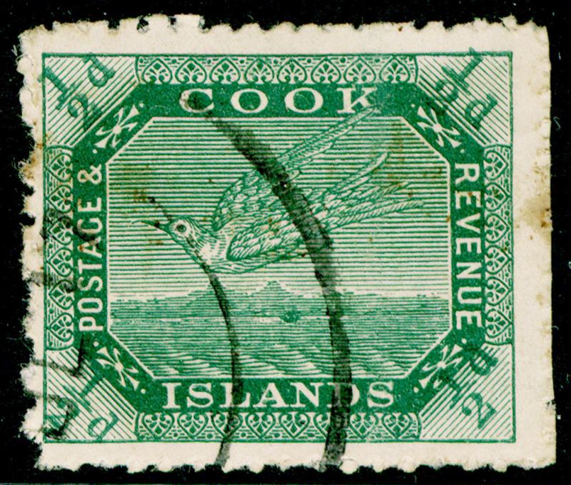 COOK ISLANDS  SG39, ½d deep green, USED, CDS. Cat £15. PERF 14.
