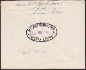 SIERRA LEONE 1919 GV 1d envelope - MILITARY use to UK ex Freetown...........7613