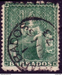 BARBADOS 1873 QV 1d Green SG58 Used