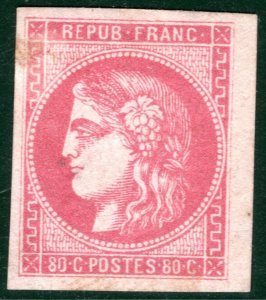 FRANCE Classic Stamp Scott.36 80c Rose CERES Mint MM Cat $800- {Cert}YOG99