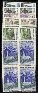 France, 1950-Present #943-949 Cat$36.60, 1960 Tourism, complete set in blocks...