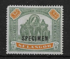 MALAYA SELANGOR SG66s 1897 $25 GREEN & ORANGE SPECIMEN MTD MINT