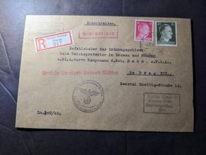 1942 Registered Censored Germany Cover Prerau to Prague XIX Czechoslovakia