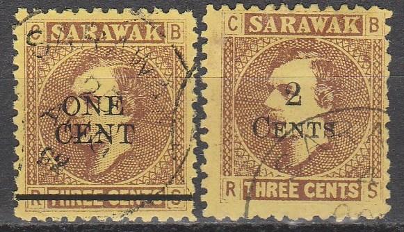 Sarawak  #25, 32  F-VF Used  CV $5.00  (A6526)