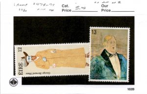 Ireland, Postage Stamp, #478-479 Mint NH, 1980 Art, Bernard Shaw, Art (AE)