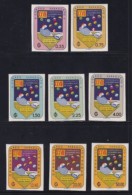 Paraguay  #605-609,C301-C303    MNH  1961  imperforated  tennis