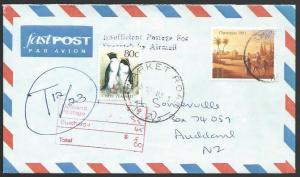 FIJI TO NEW ZEALAND 1993 cover Insufficiently Paid Airmail, 80c Due........53229