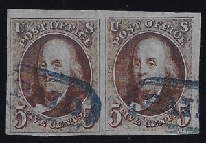 Scott #1 - $2,000.00 – XF-used – Stunning 5¢ 1847 GEM Pair SHOWPIECE!