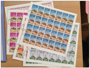 1976 Laos - 6 Sheets of 28 Stamps Monuments Pagodas Obliterated Used-