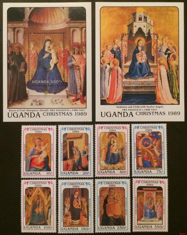 Uganda 1989** Mi.752-59 + Bl.107, 108. Fra Angelico [20;20]