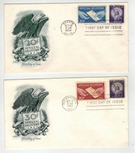 1954 SPECIAL DELIVERY STAMP E20 & E21 SET OF 2 ARTMASTER CACHETS FDCs