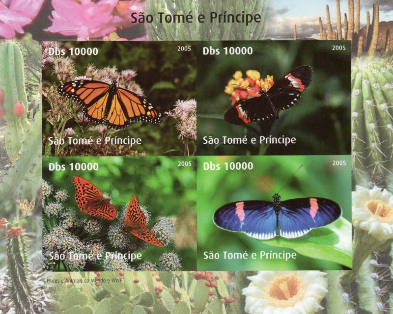 Sao Tome and Principe 2005  Butterflies/WWF w/Logo Shlt (4) Imperforated  MNH VF