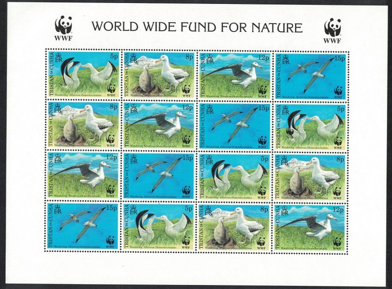 Tristan da Cunha Birds WWF Albatross Sheetlet ERROR Double Logo 1999 MNH