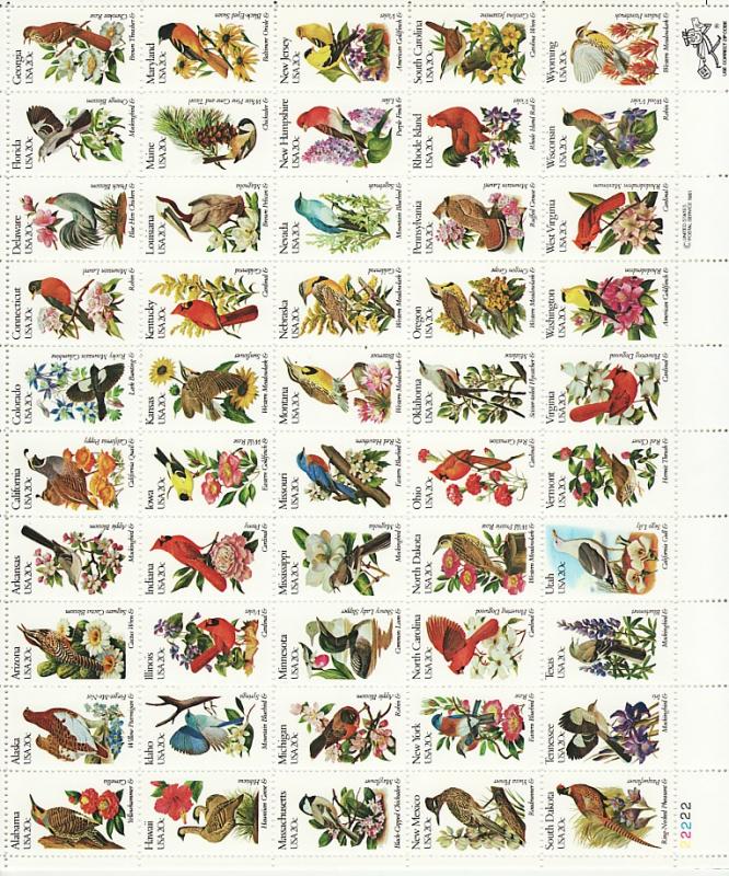 1982 U.S State Birds Flowers 20¢ full sheet /set MNH Sc 1953  / 2002