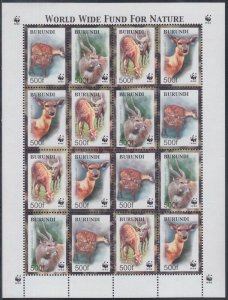 BURUNDI Sc# 774a-d.1 MNH WORDWILDLIFE FUND SET of 4 in COMPLETE SHEET of 4 sets