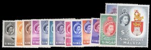 Singapore #28-42 Cat$156.40, 1955 QEII, complete set, hinged