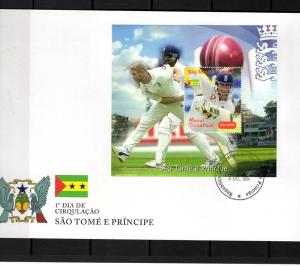 St Thomas & Prince 2004 Cricket Marcus Trescothick SS FDC