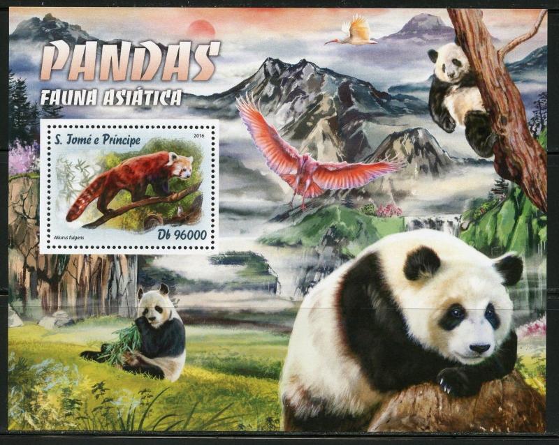 SAO TOME  2016 ASIAN FAUNA PANDAS SOUVENIR SHEET  MINT NH