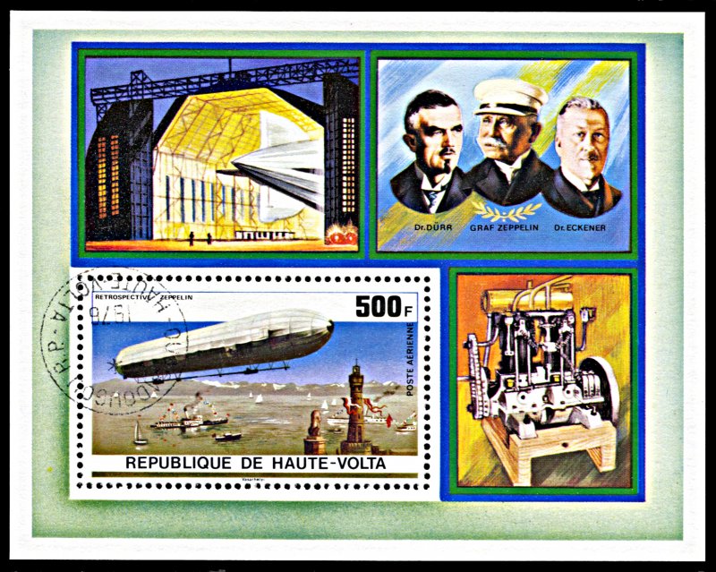 Upper Volta C237, CTO, 75th Anniversary of Zeppelin Airship souvenir sheet