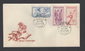 Czechoslovakia #856-58 (1958 Socialist Organizations set) unaddressed cachet FDC